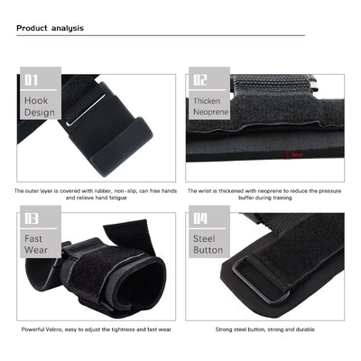 Weight Lifting Hook Grips with Wrist Wraps Hand-Bar Wrist Strap Gym Fitness Hook Weight Strap Pull-Ups Power Lifting Gloves
