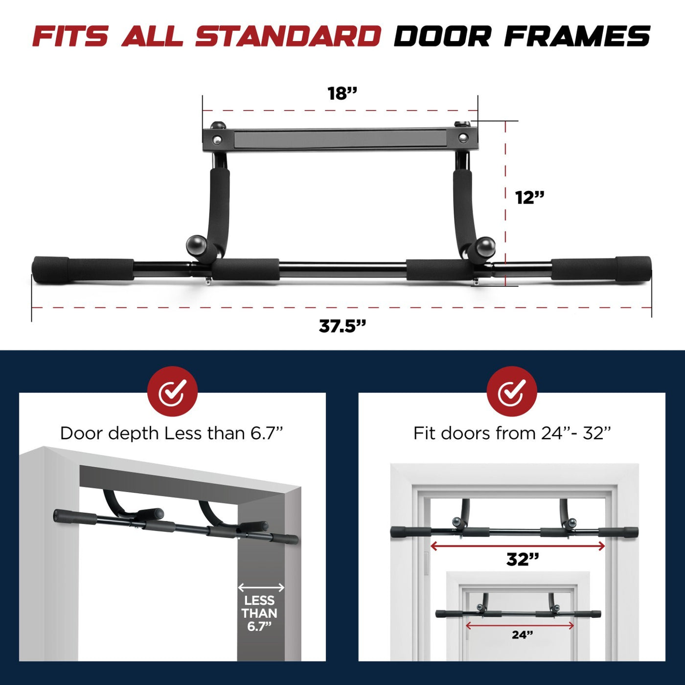 Pull up Bar Doorway Heavy Duty Chin up Bar Trainer for Home Gym - up to 32" Door